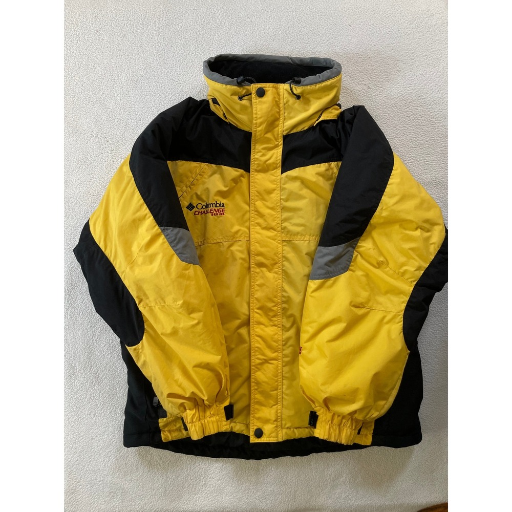 Vintage 90s Columbia Challenge Series Ski Jacket Mens Large Yellow Black Hooded